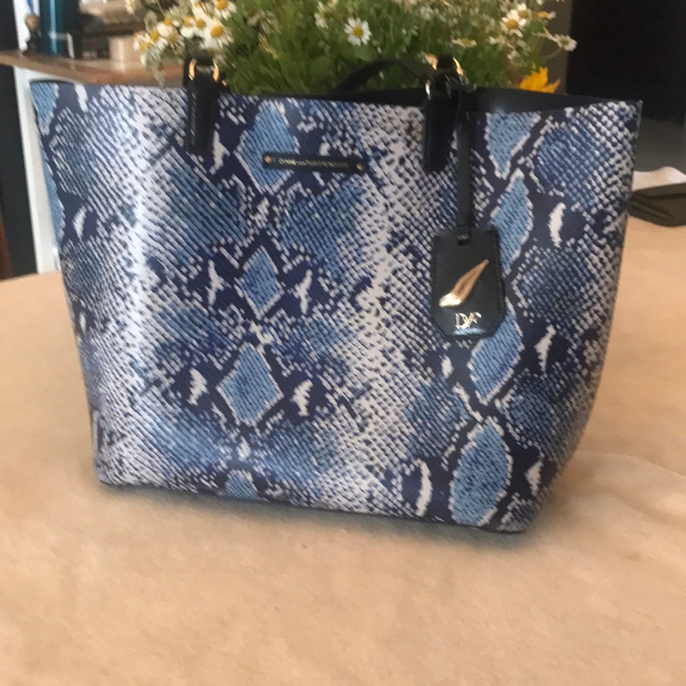 Diane Von Furstenberg blue leather snake tote